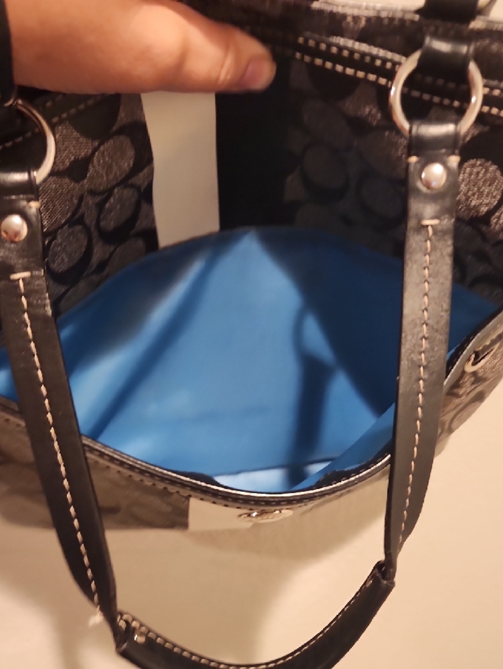 Coach Black & White Signature Stripe Tote - Picture 5 of 17